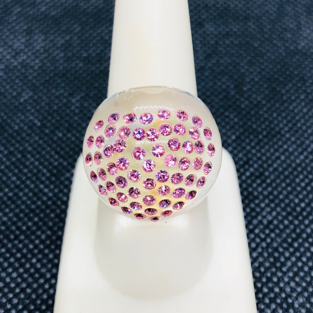 Lucite and crystal heart cocktail ring